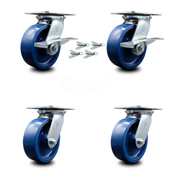 Service Caster 6 Inch Solid Poly Caster Set with Roller Bearing 4 Swivel Lock and 2 Brake SCC SCC-35S620-SPUR-SLB-BSL-2-BSL-2 - main